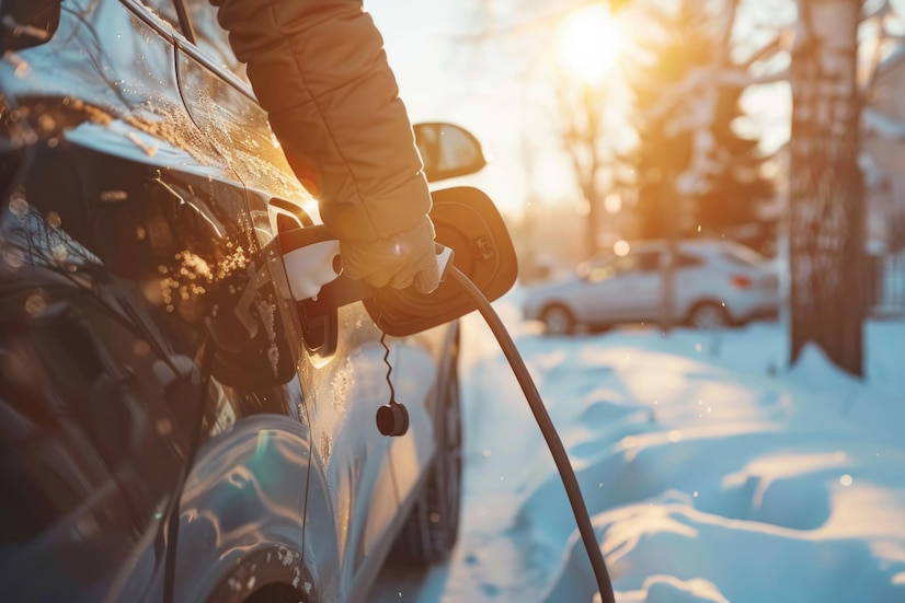 nabijanie elektormobilu v zime